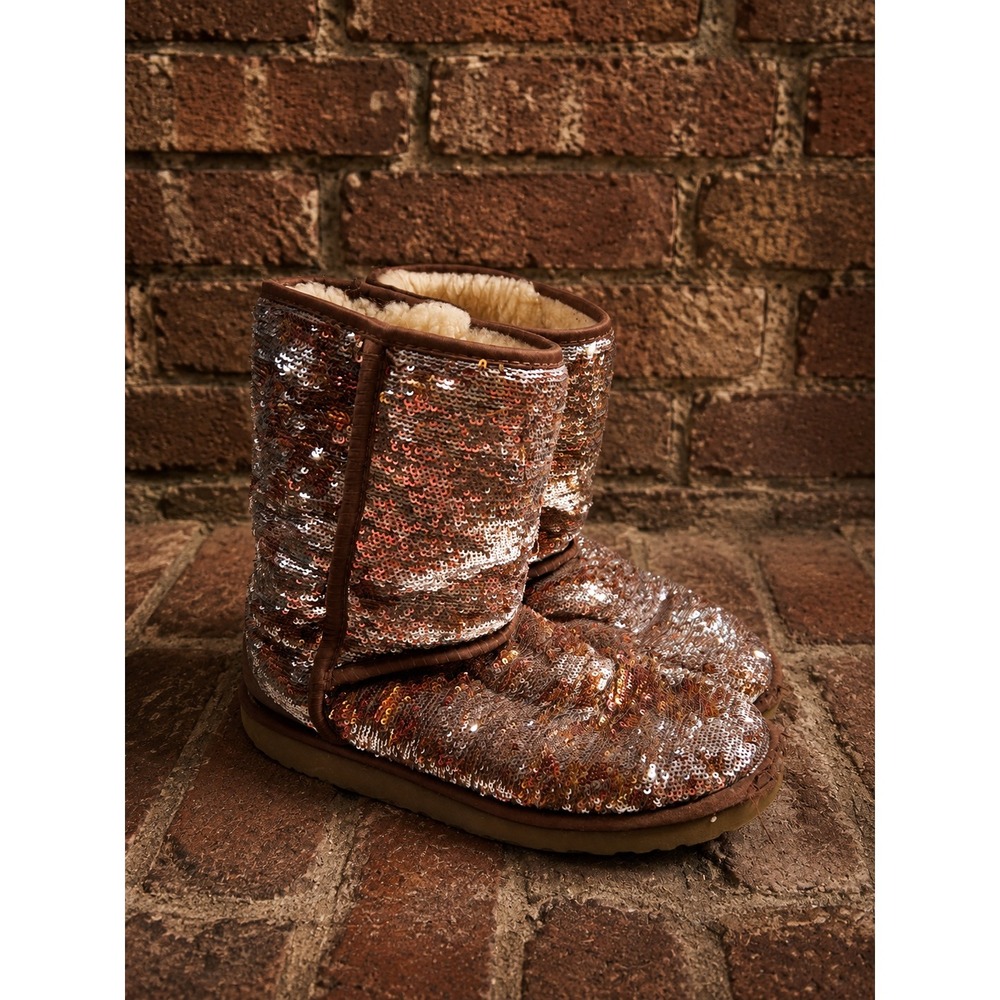 UGG Australia Classic Short Sparkle Sequin Boots Bronze Copper 1057788 Womens 8